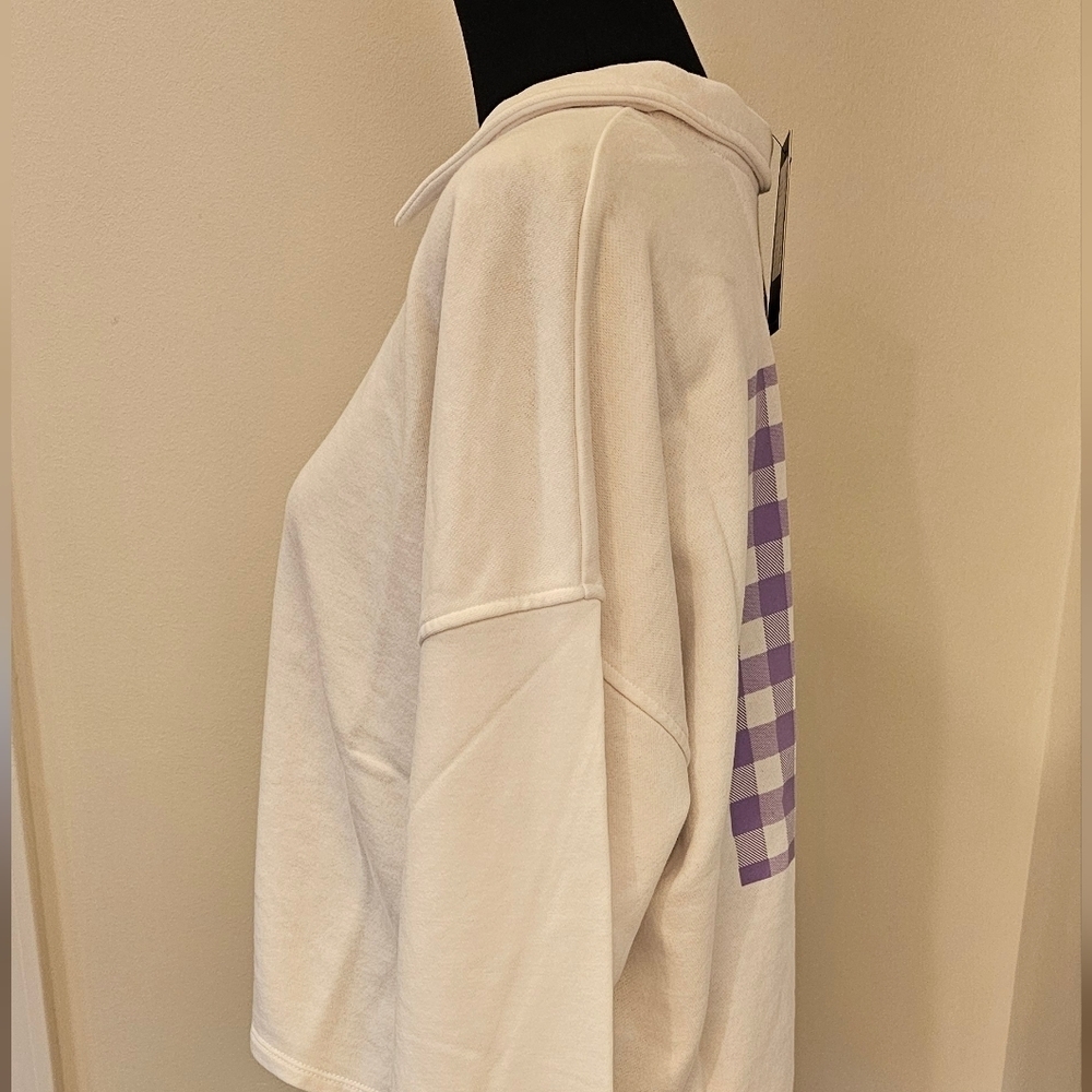 New Peloton Polo Sweatshirt Pullover – White with Lilac Gingham Graphic Size XL - Picture 7 of 7